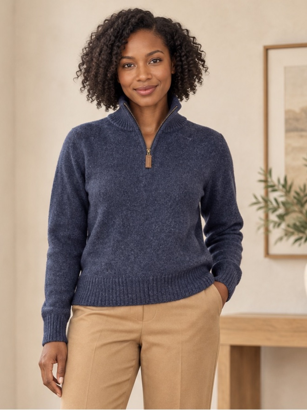 J.Crew 100% Lambswool Quarter-Zip Sweater Navy Medium AA0379
